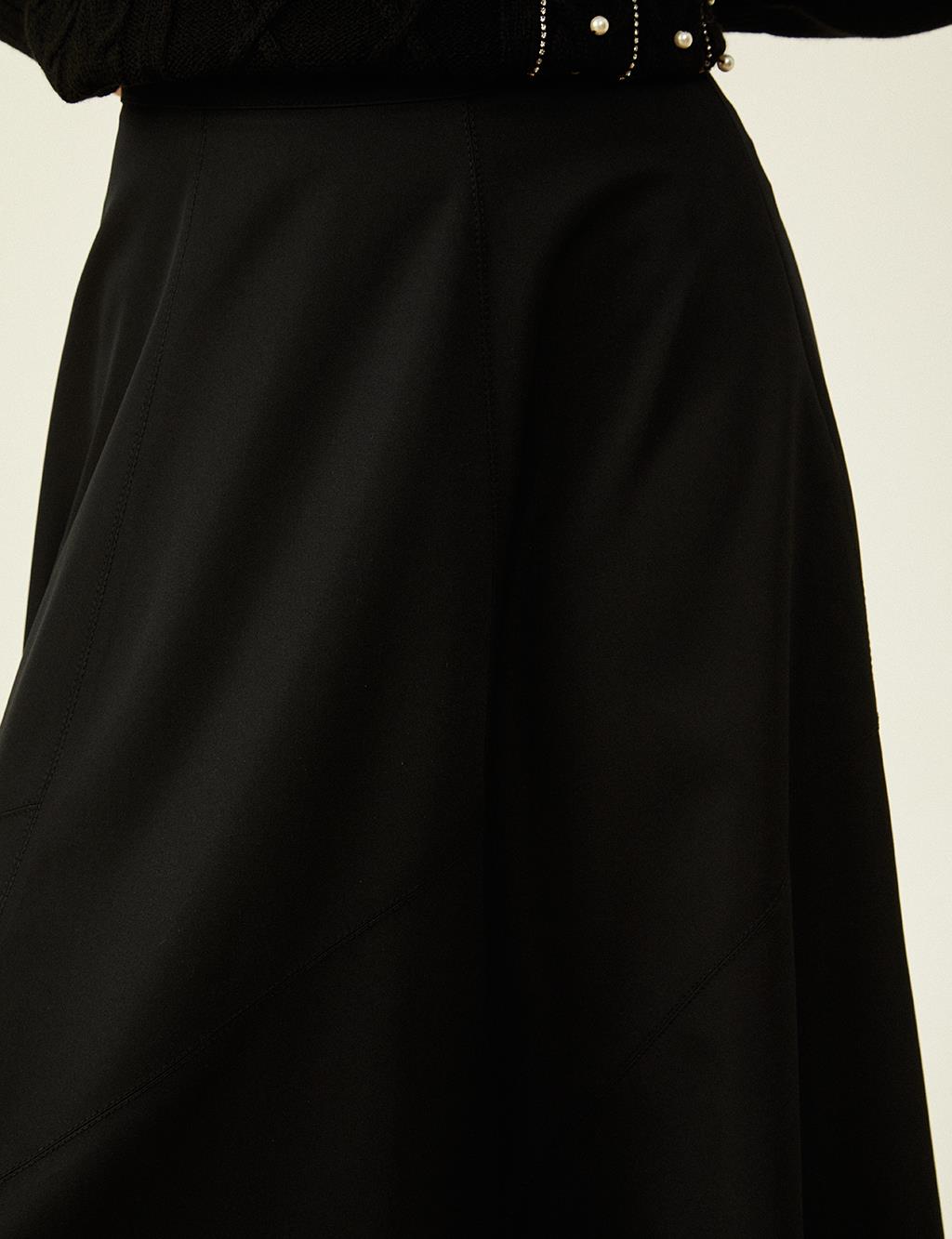 Zipper Detailed Flared Skirt Black