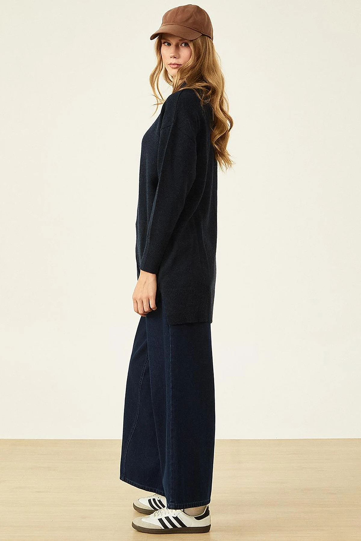 Knit Tunic with Stitch Details Navy Blue