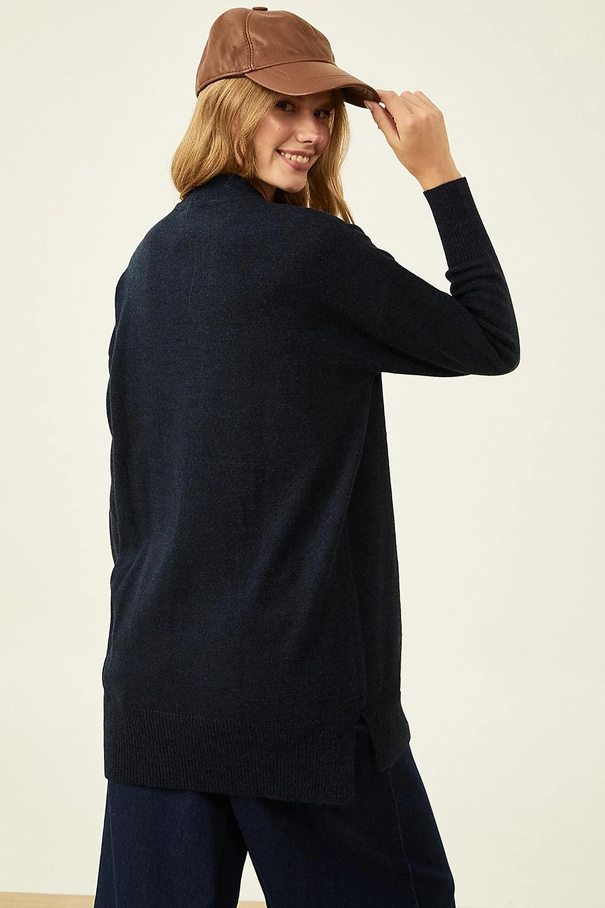 Knit Tunic with Stitch Details Navy Blue