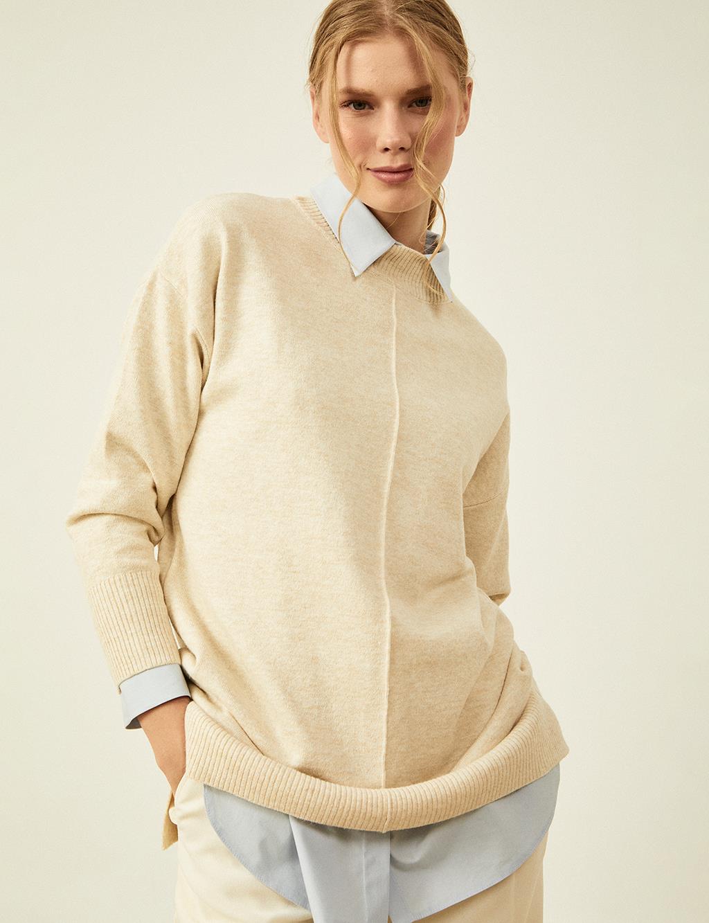 Knit Tunic with Stitch Details Stone 