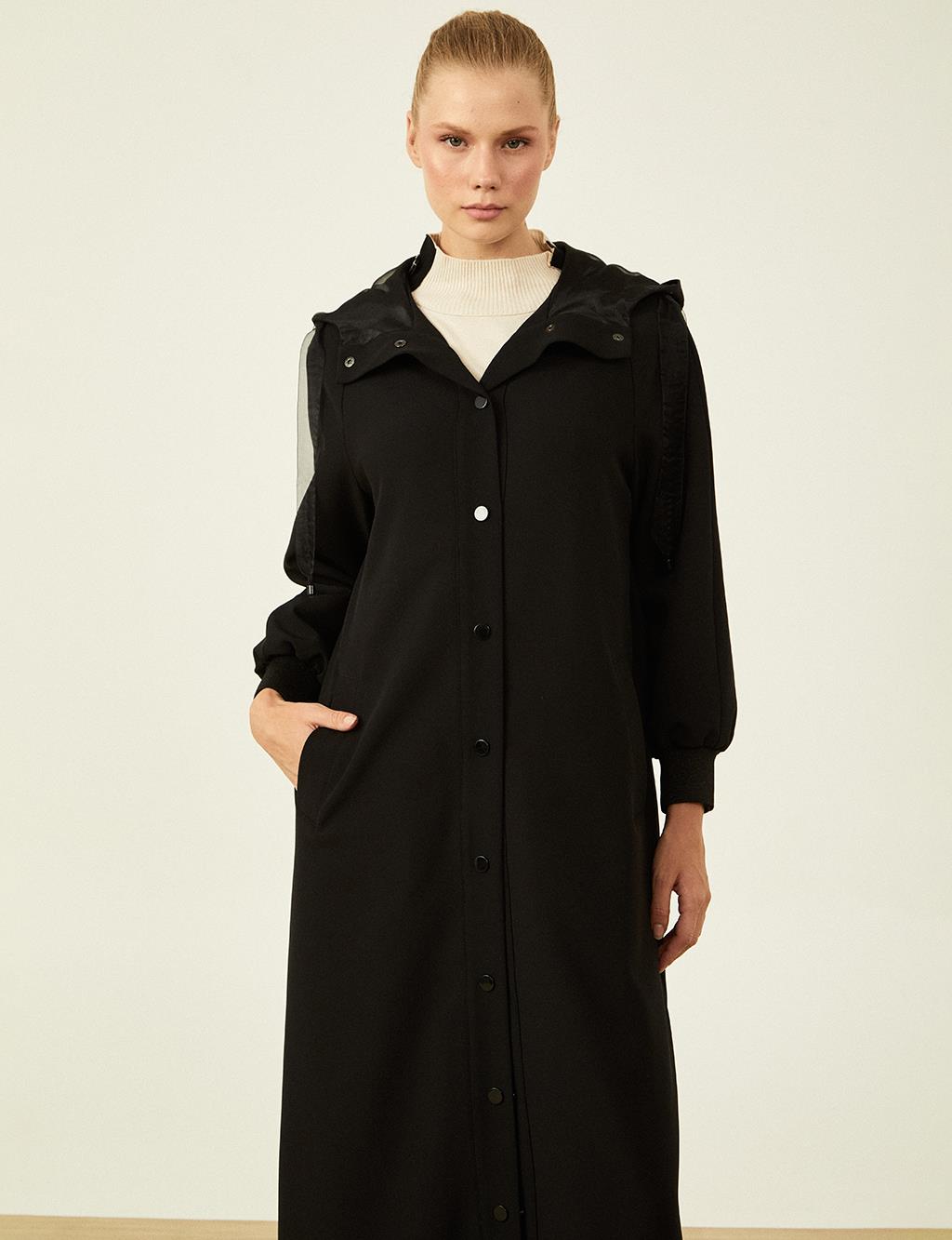 Organza Mixed Overcoat Black