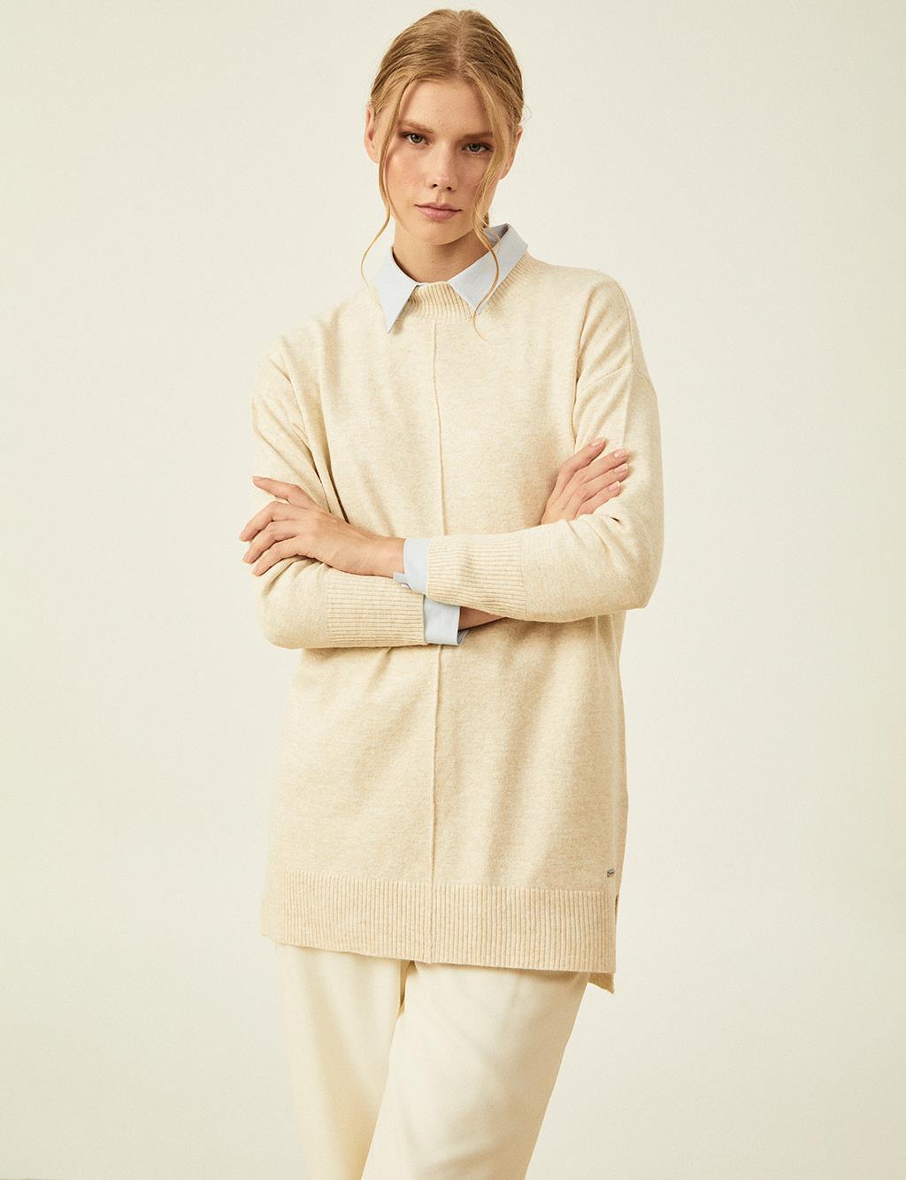 Knit Tunic with Stitch Details Stone 