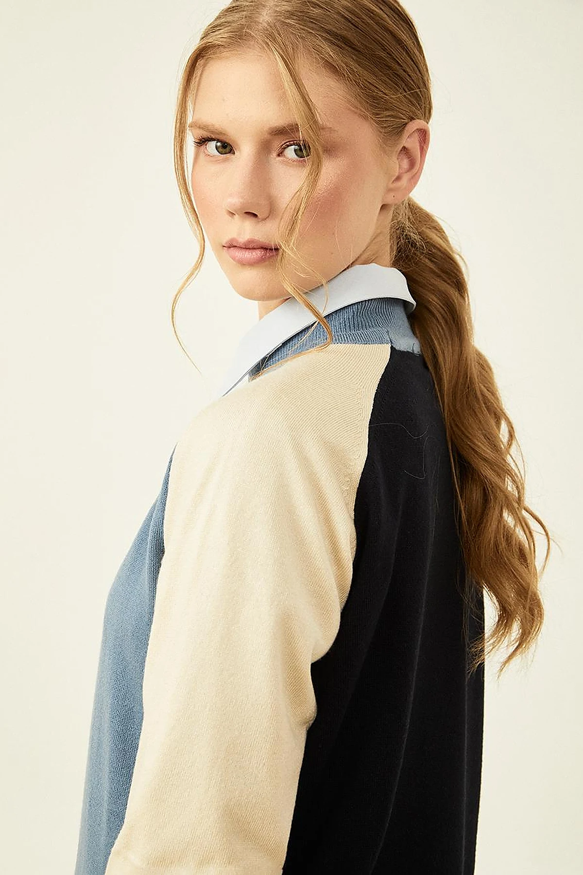 Color Block Knit Tunic Crown Blue
