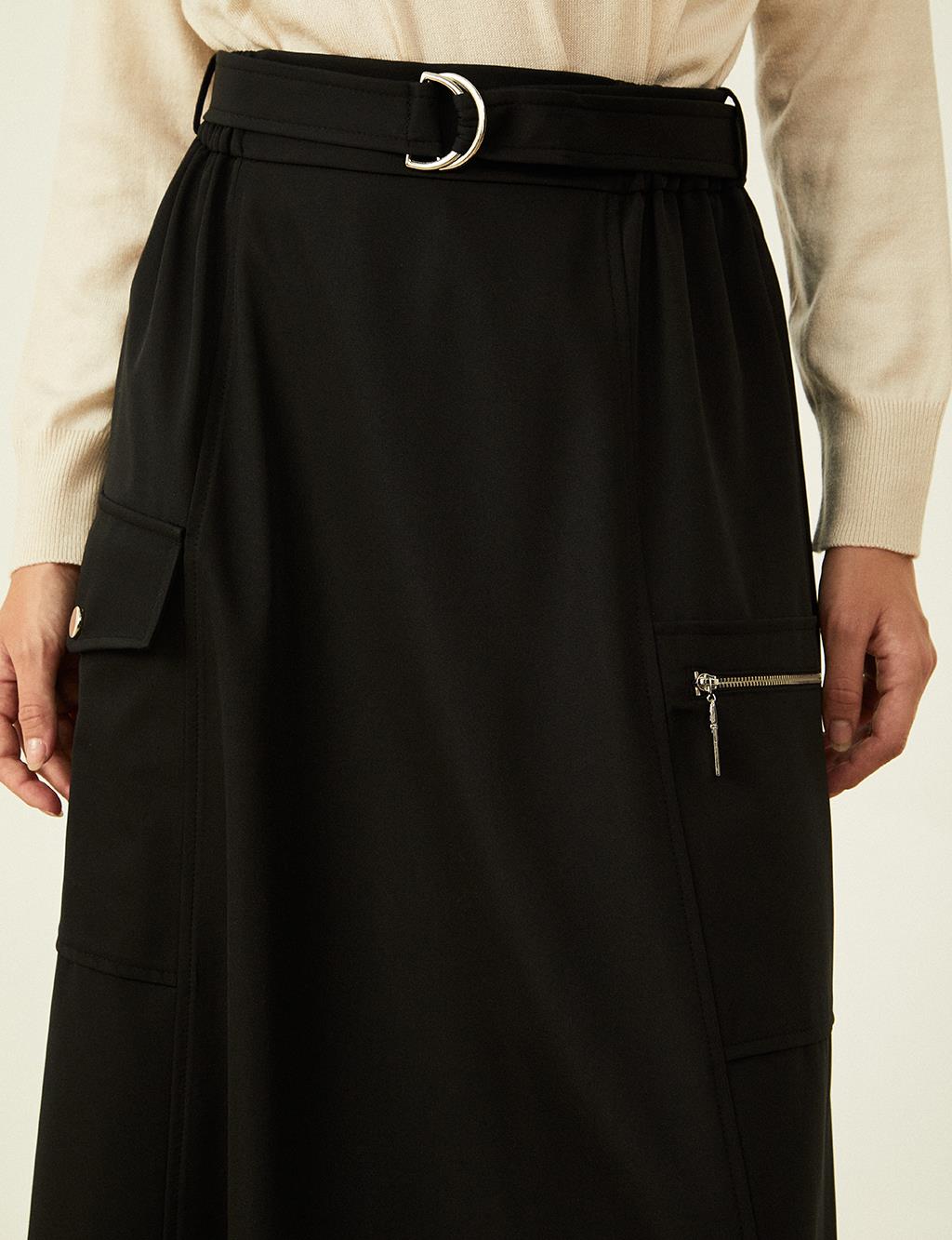 Metal Accessory Detailed Bell Skirt Black
