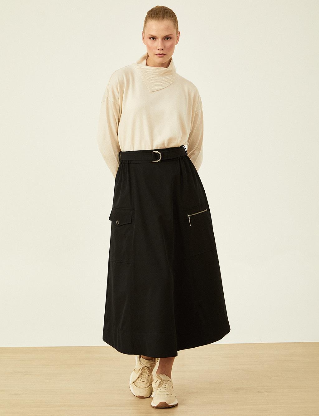 Metal Accessory Detailed Bell Skirt Black