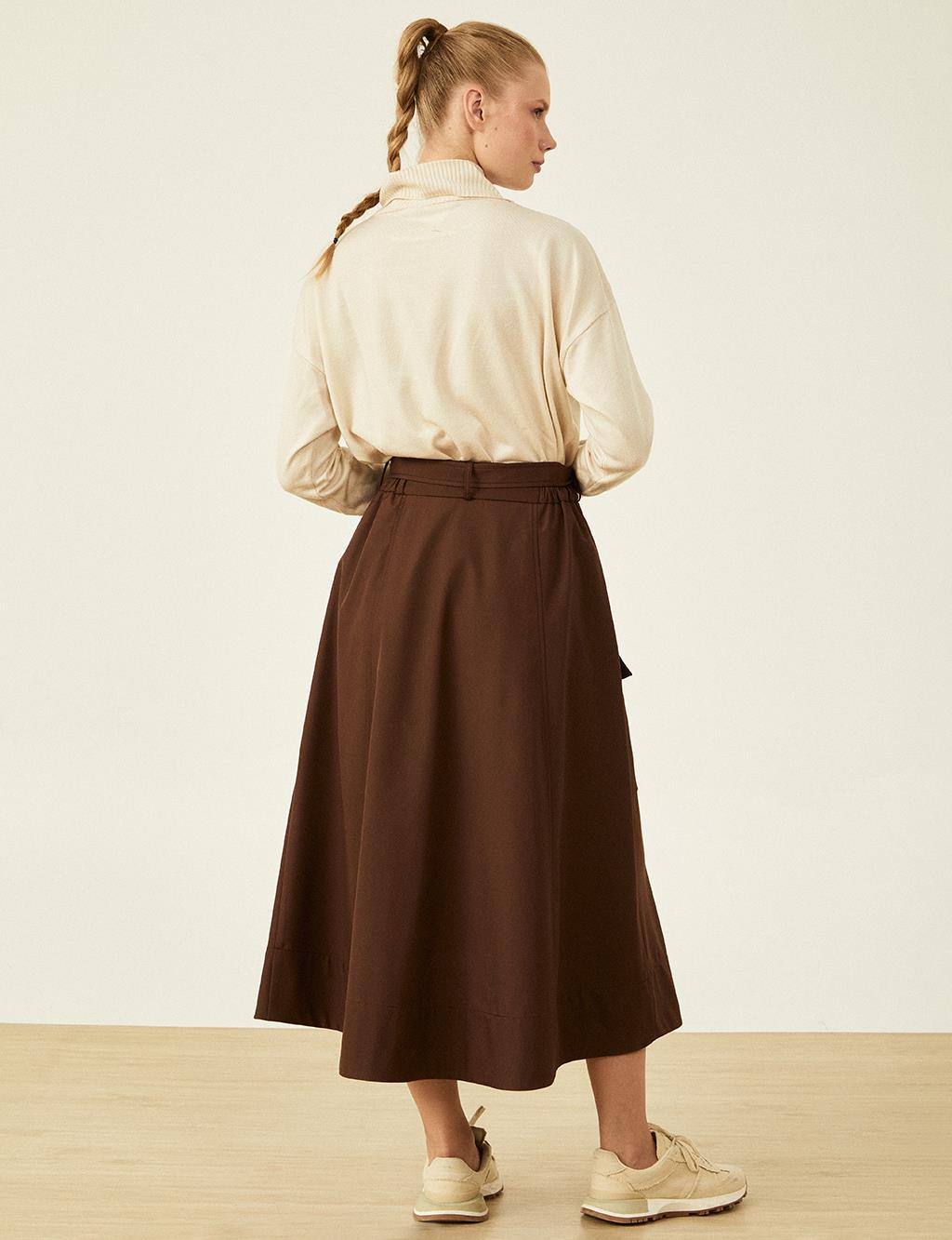 Metal Accessory Detailed Bell Skirt Dark Brown
