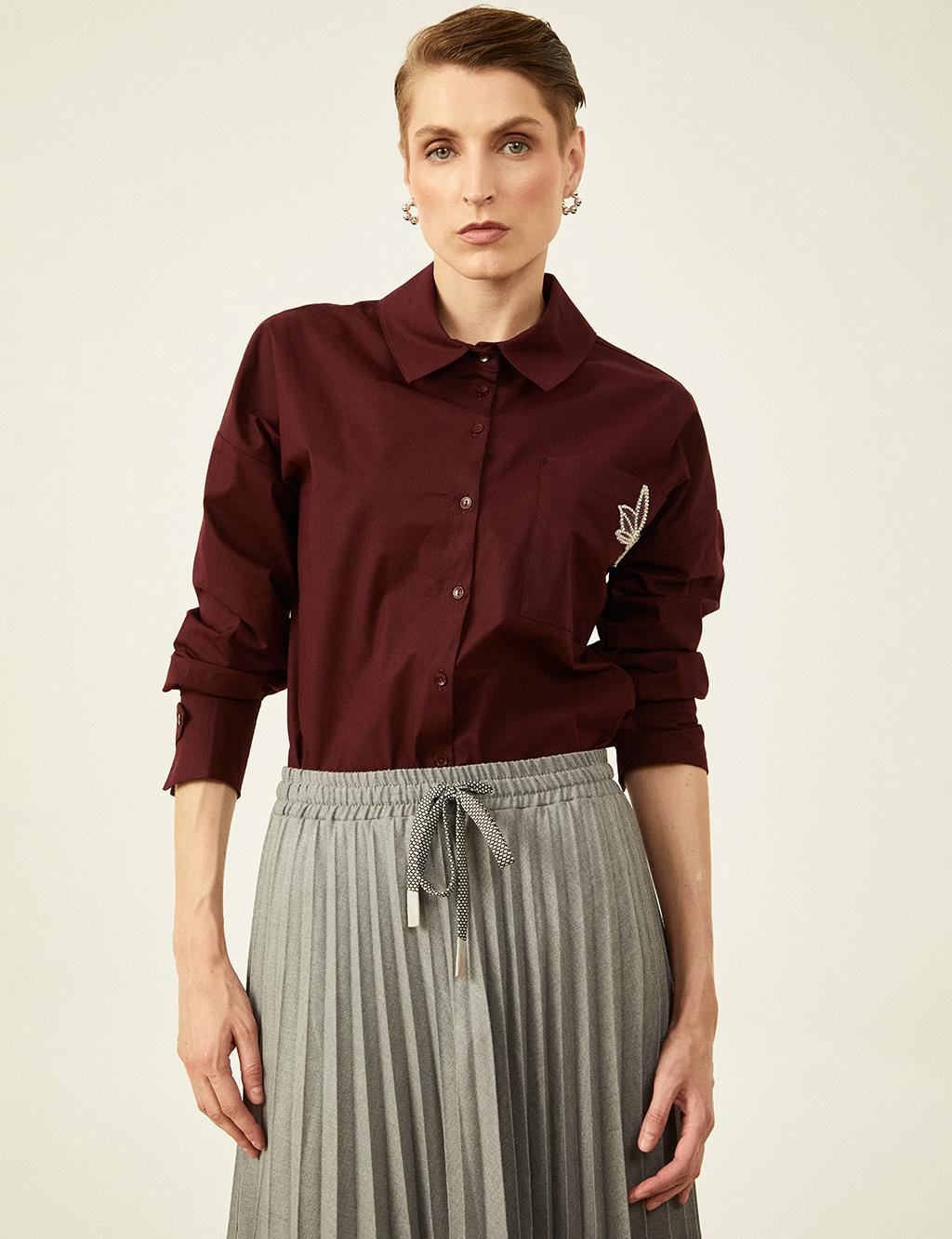 Butterfly Figured Poplin Tunic Claret Red