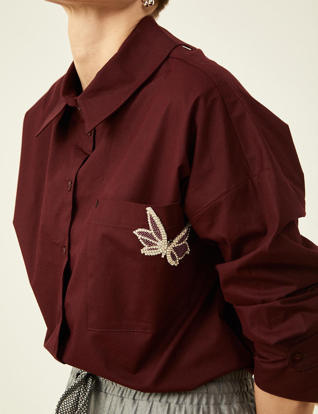 Butterfly Figured Poplin Tunic Claret Red