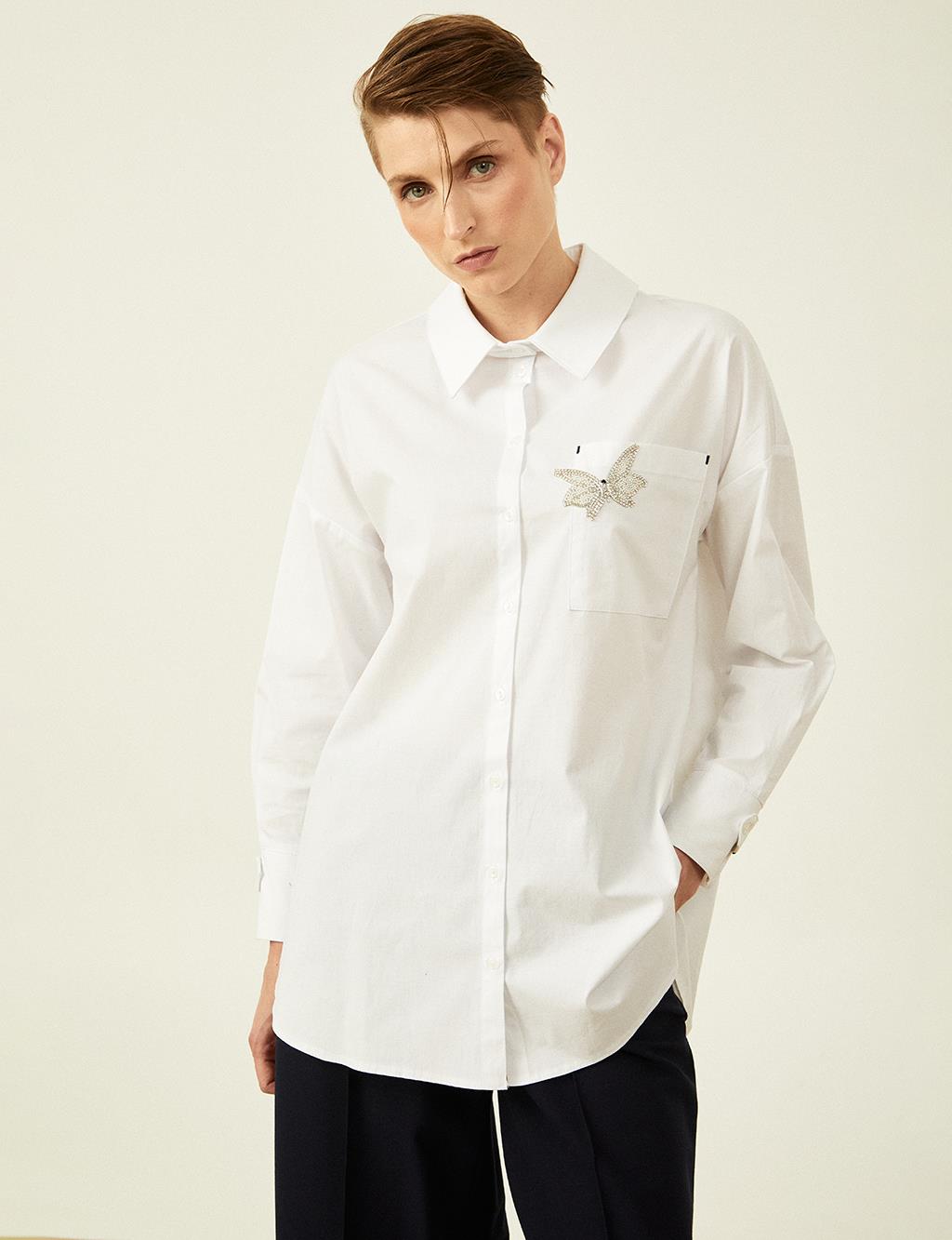 Butterfly Figured Poplin Tunic Optic White