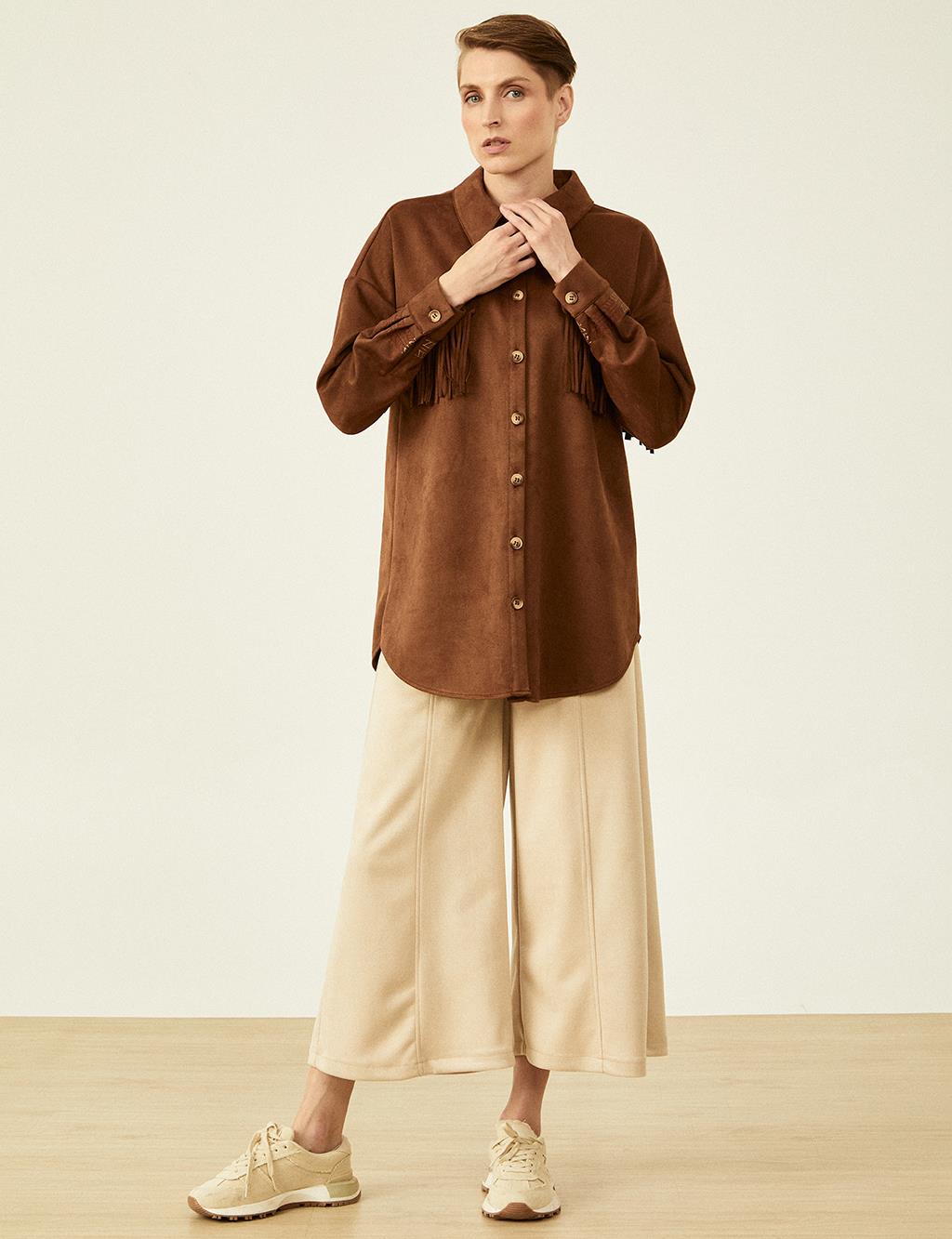 Flap Pocket Suede Tunic Coffee