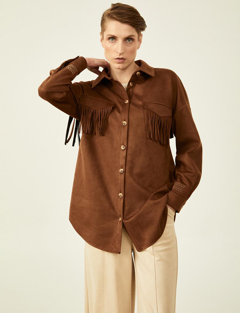 Flap Pocket Suede Tunic Coffee