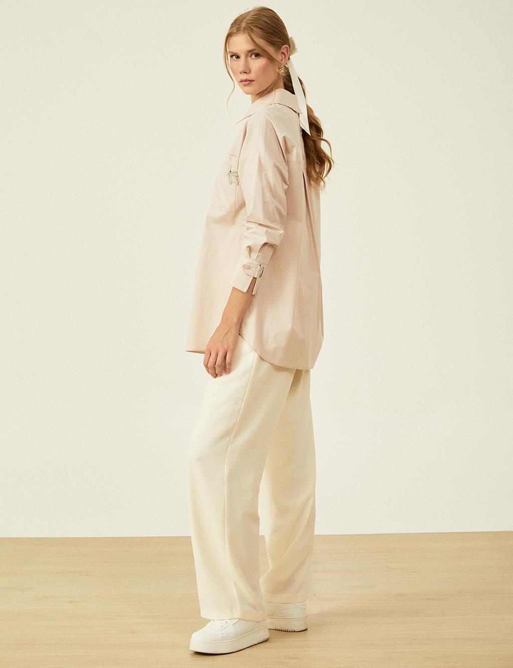 Butterfly Figured Poplin Tunic Cream