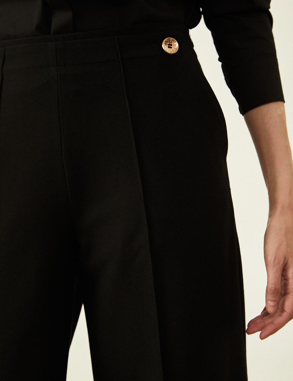 Button Detailed High Waist Trousers Black