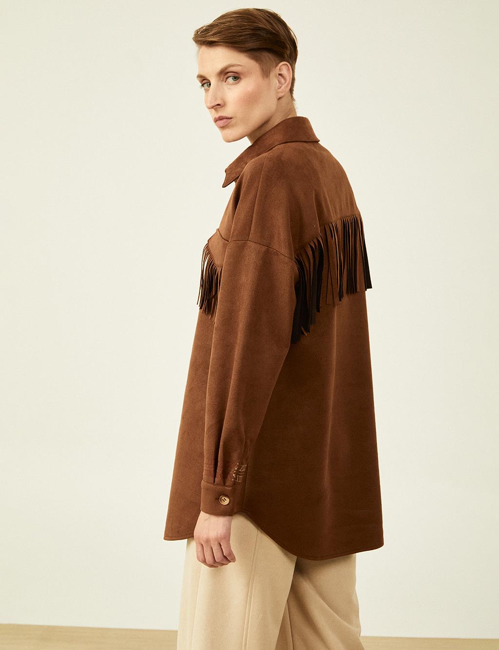 Flap Pocket Suede Tunic Coffee