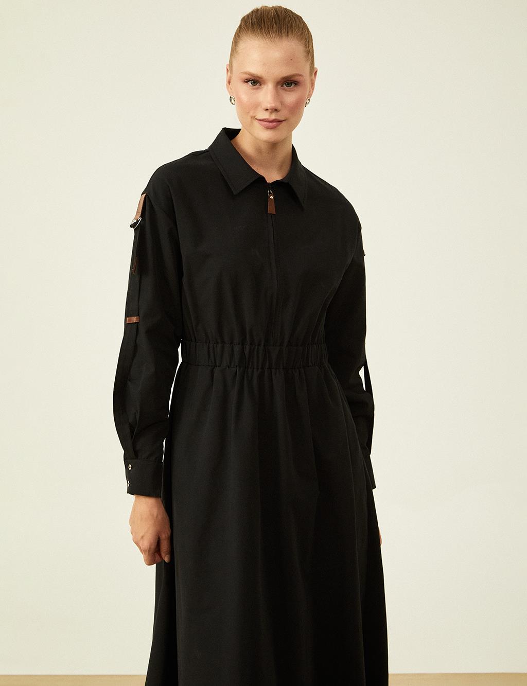 Parachute Fabric Zippered Dress Black