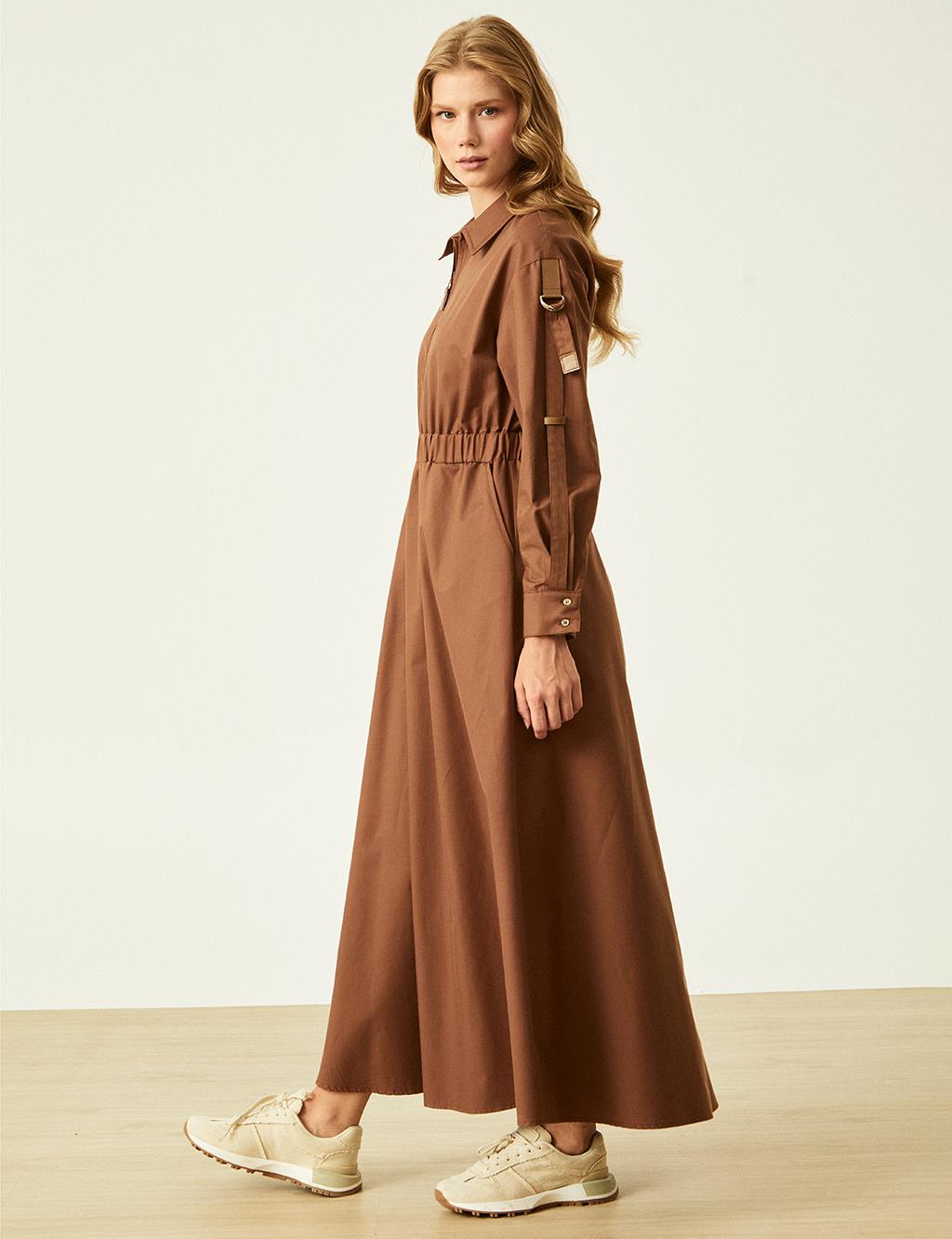 Parachute Fabric Zippered Dress Coffee