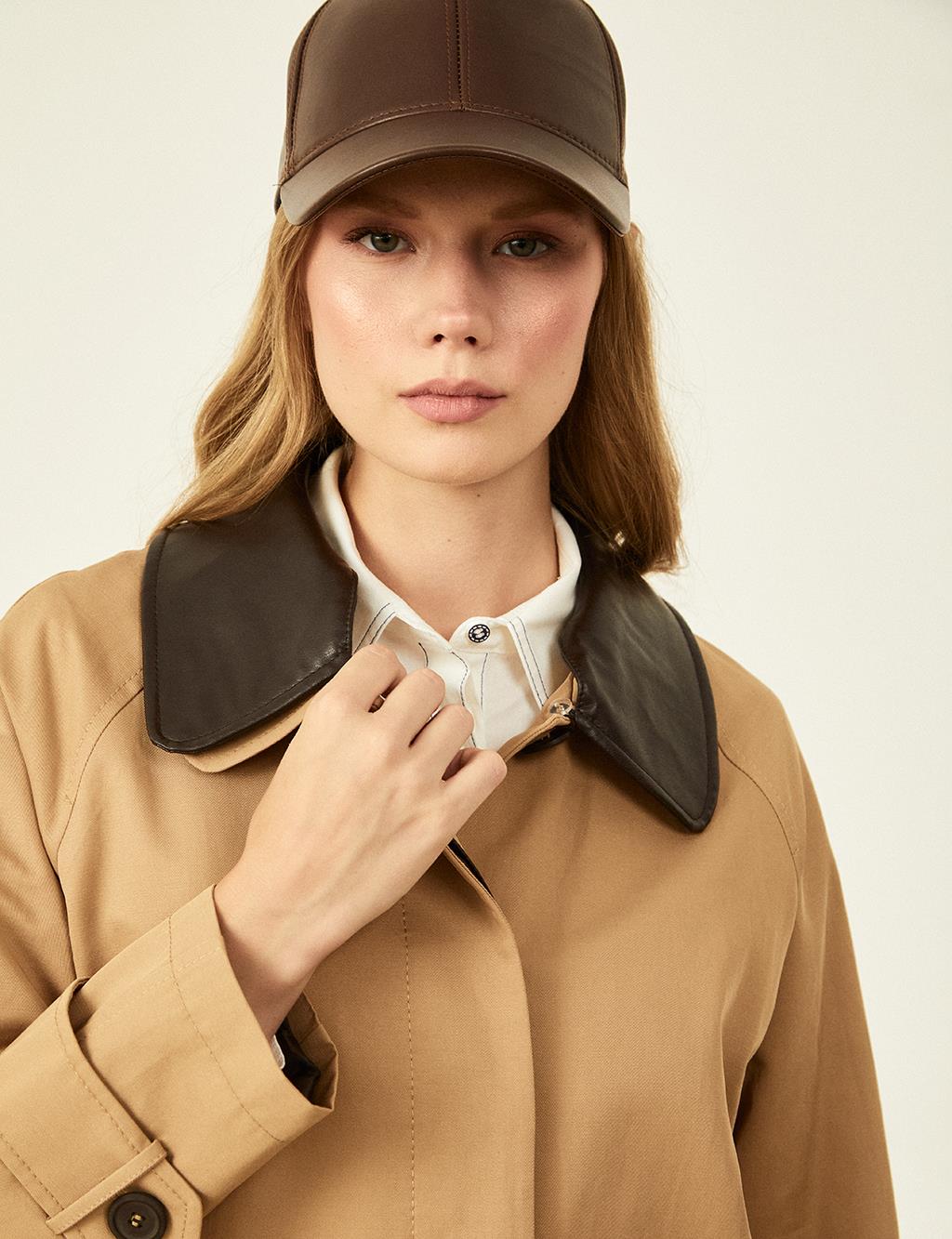 Leather Mixed Coat Beige