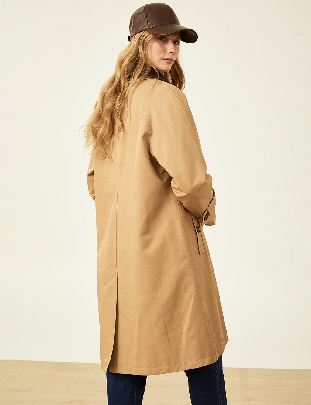 Leather Mixed Coat Beige