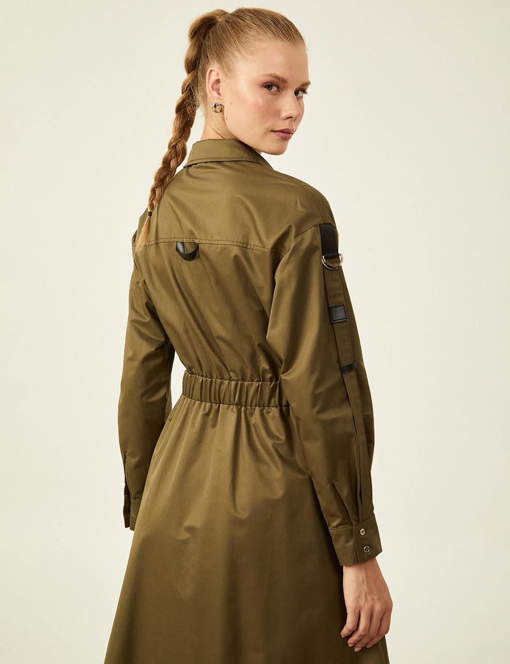 Parachute Fabric Zippered Dress Khaki