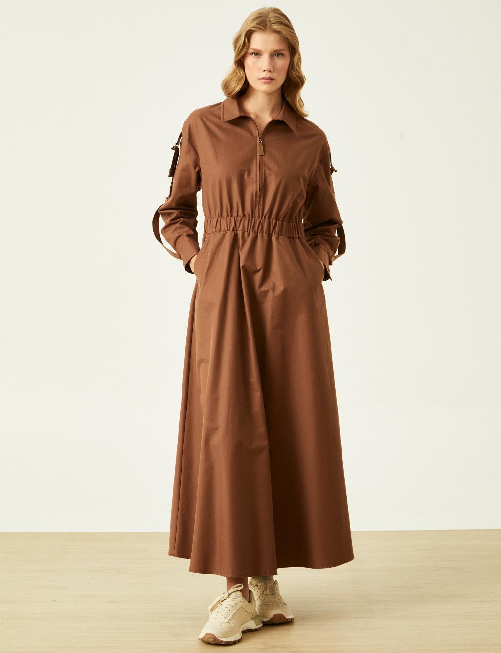 Parachute Fabric Zippered Dress Coffee