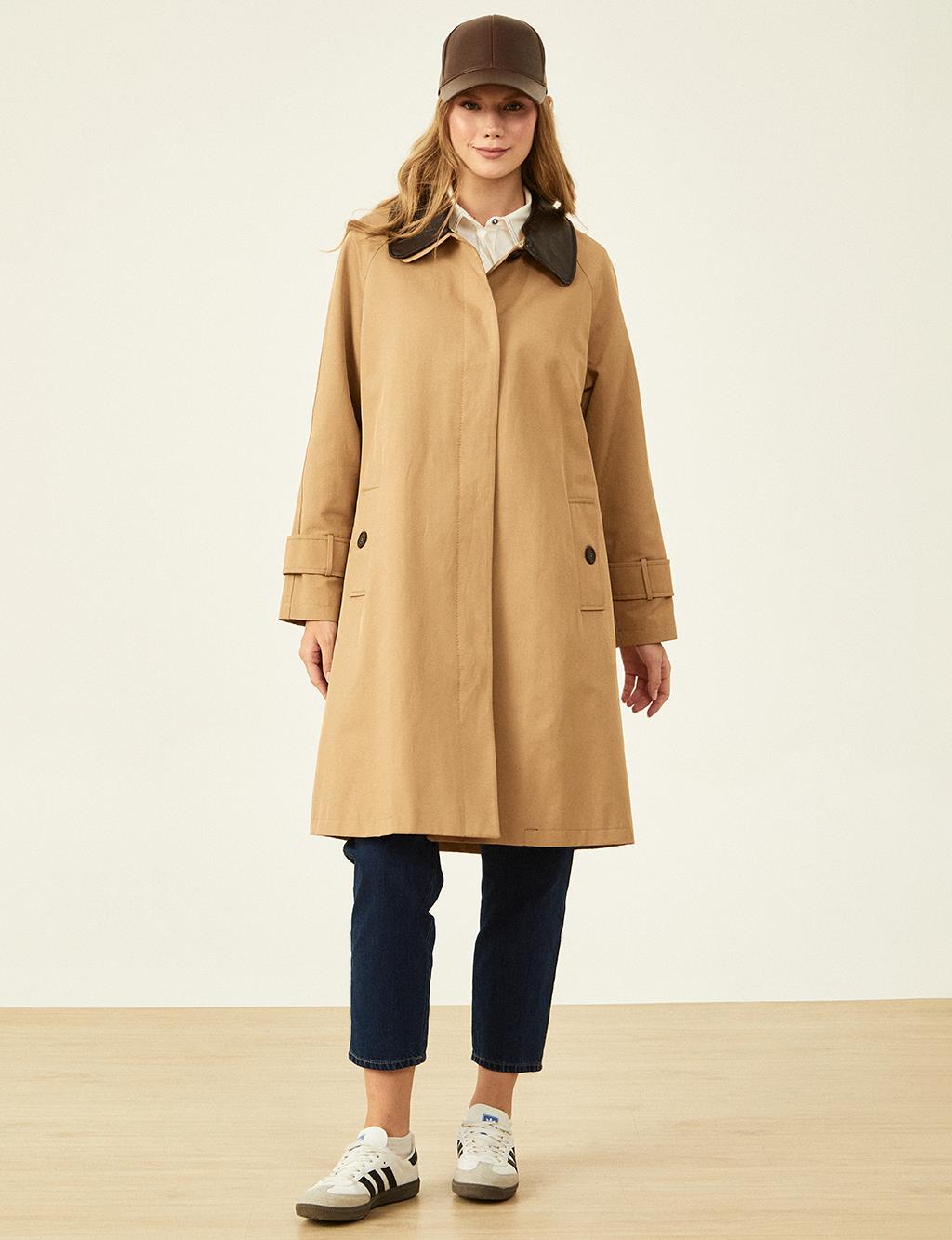 Leather Mixed Coat Beige