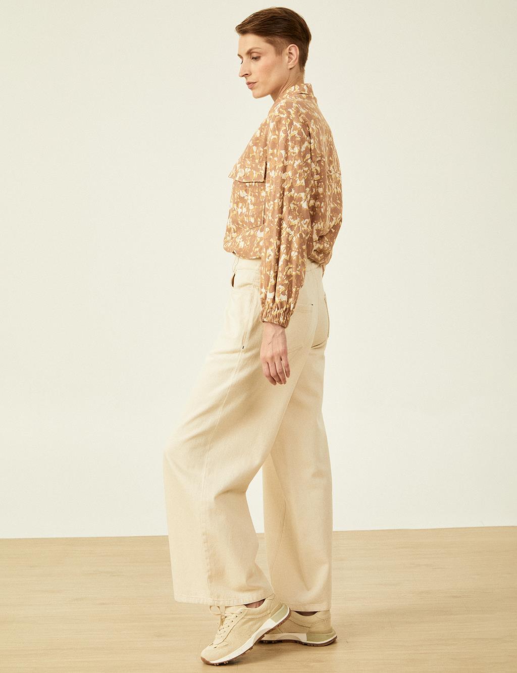 Wide Leg Denim Trousers Cream