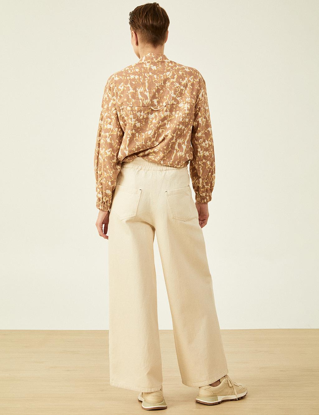 Wide Leg Denim Trousers Cream