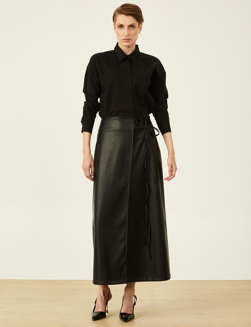 Faux Leather Wrap Skirt Black