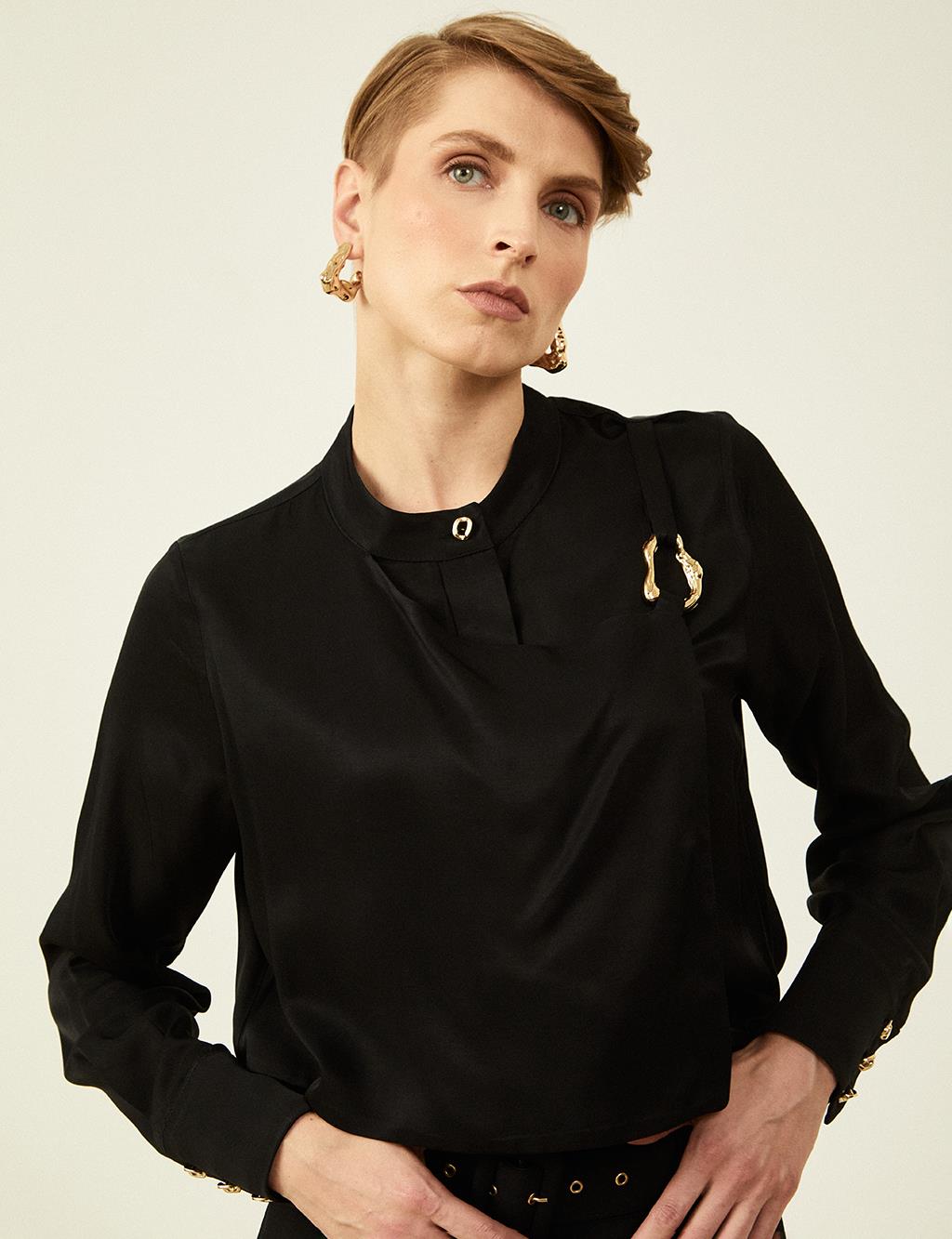 Metal Buckle Detailed Blouse Black