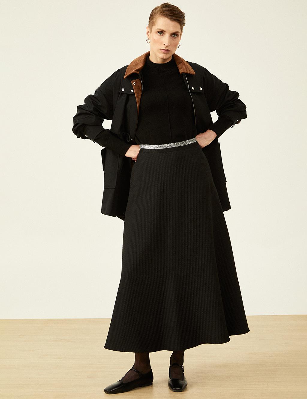 Flared Waist Elasticated Flared Skirt Black