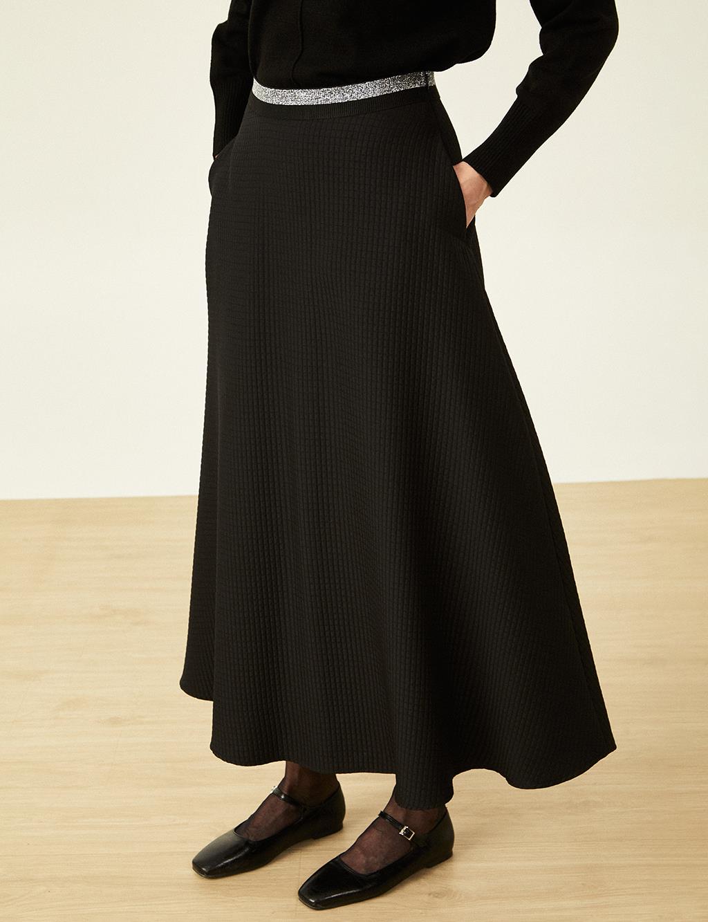 Flared Waist Elasticated Flared Skirt Black