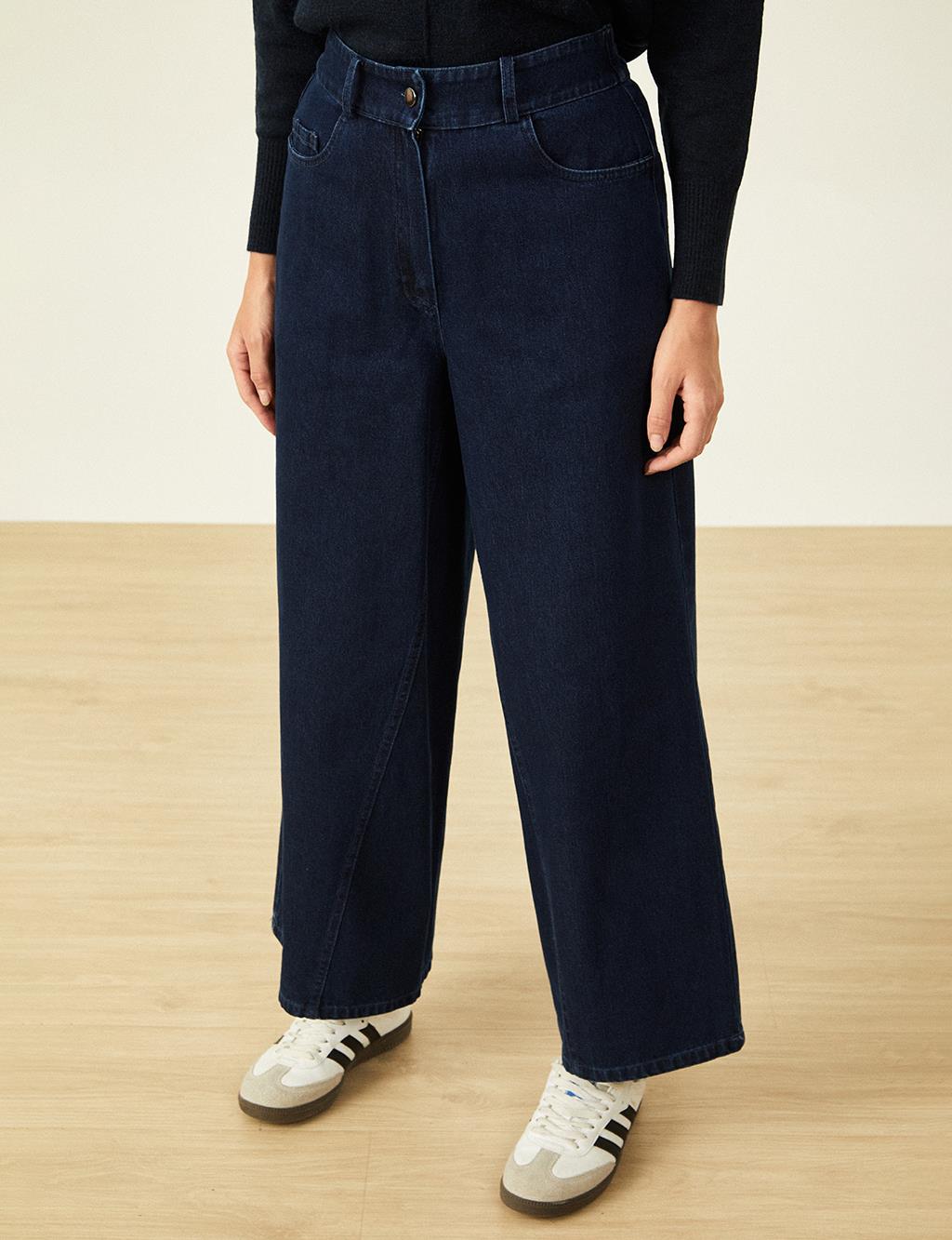 Wide Leg Denim Trousers Navy Blue