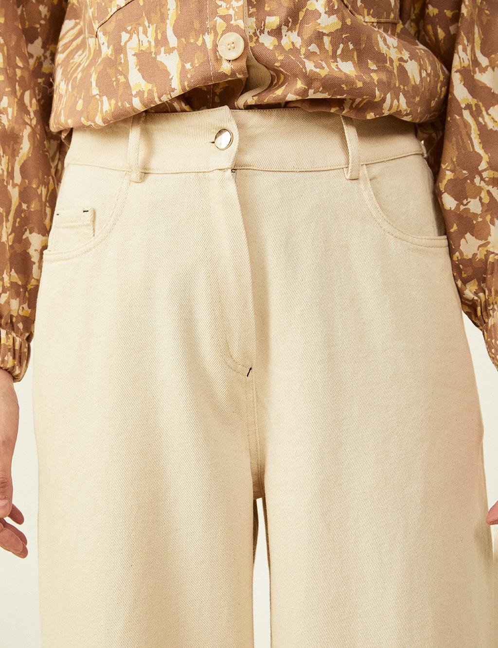 Wide Leg Denim Trousers Cream