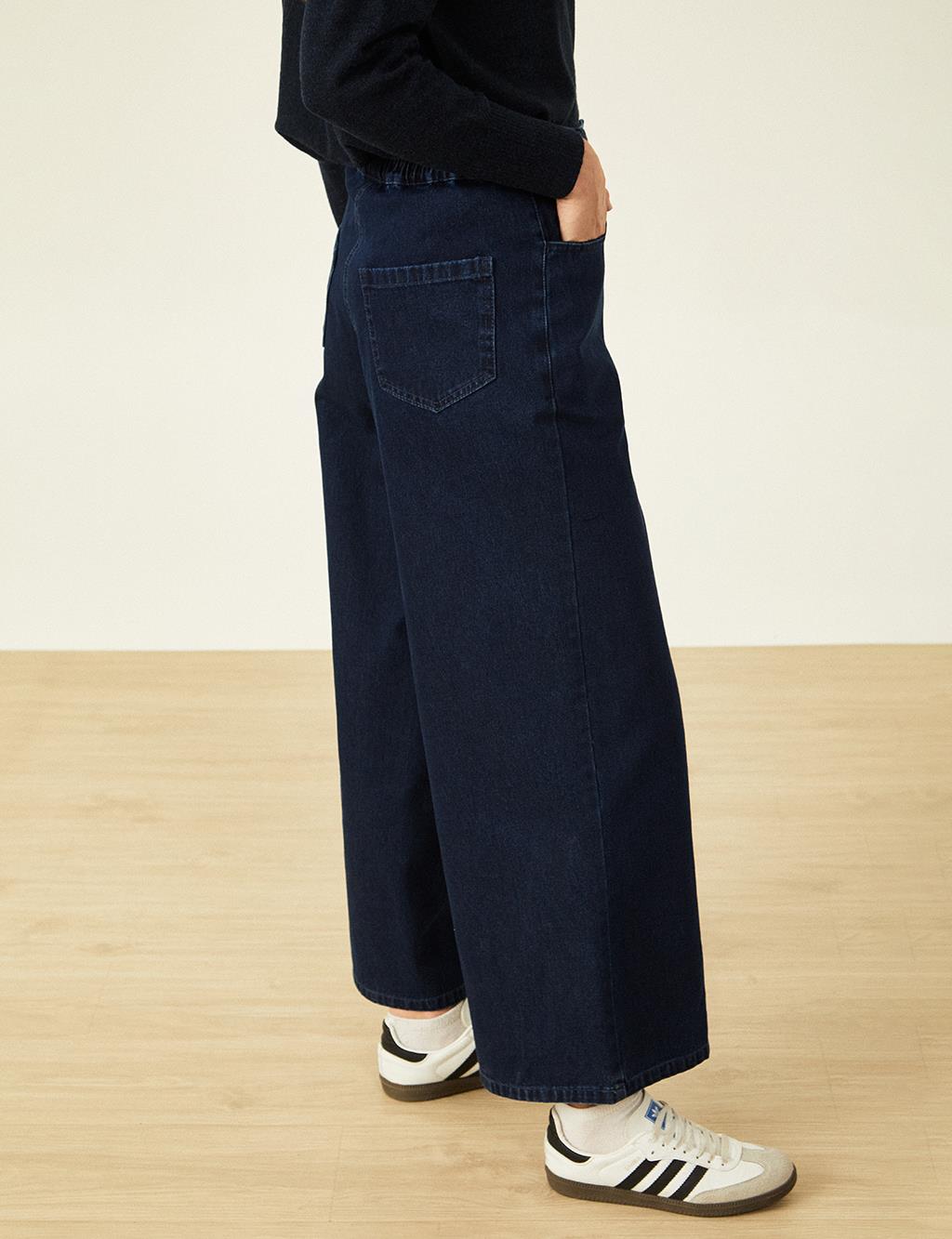 Wide Leg Denim Trousers Navy Blue