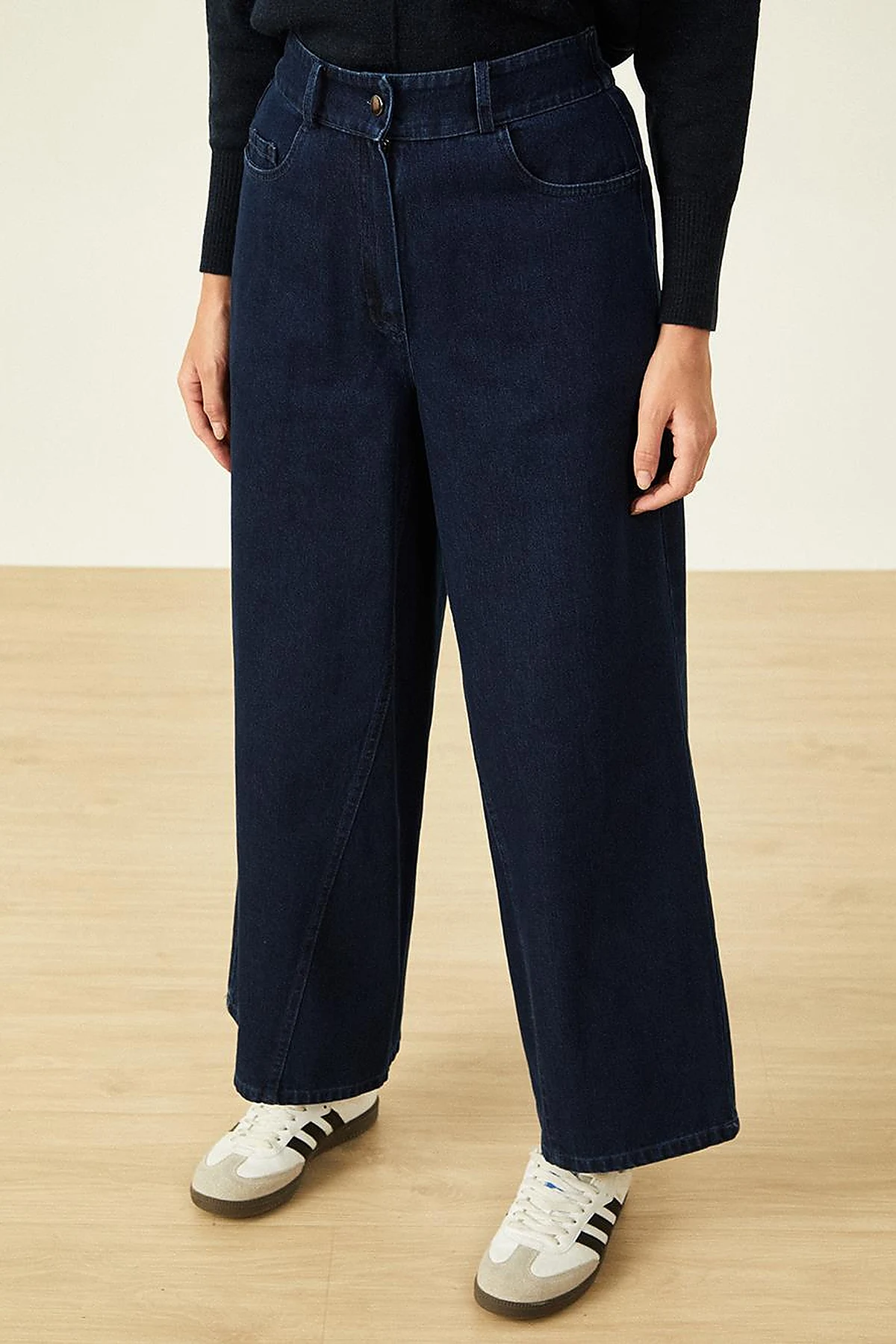 Wide Leg Denim Trousers Navy Blue