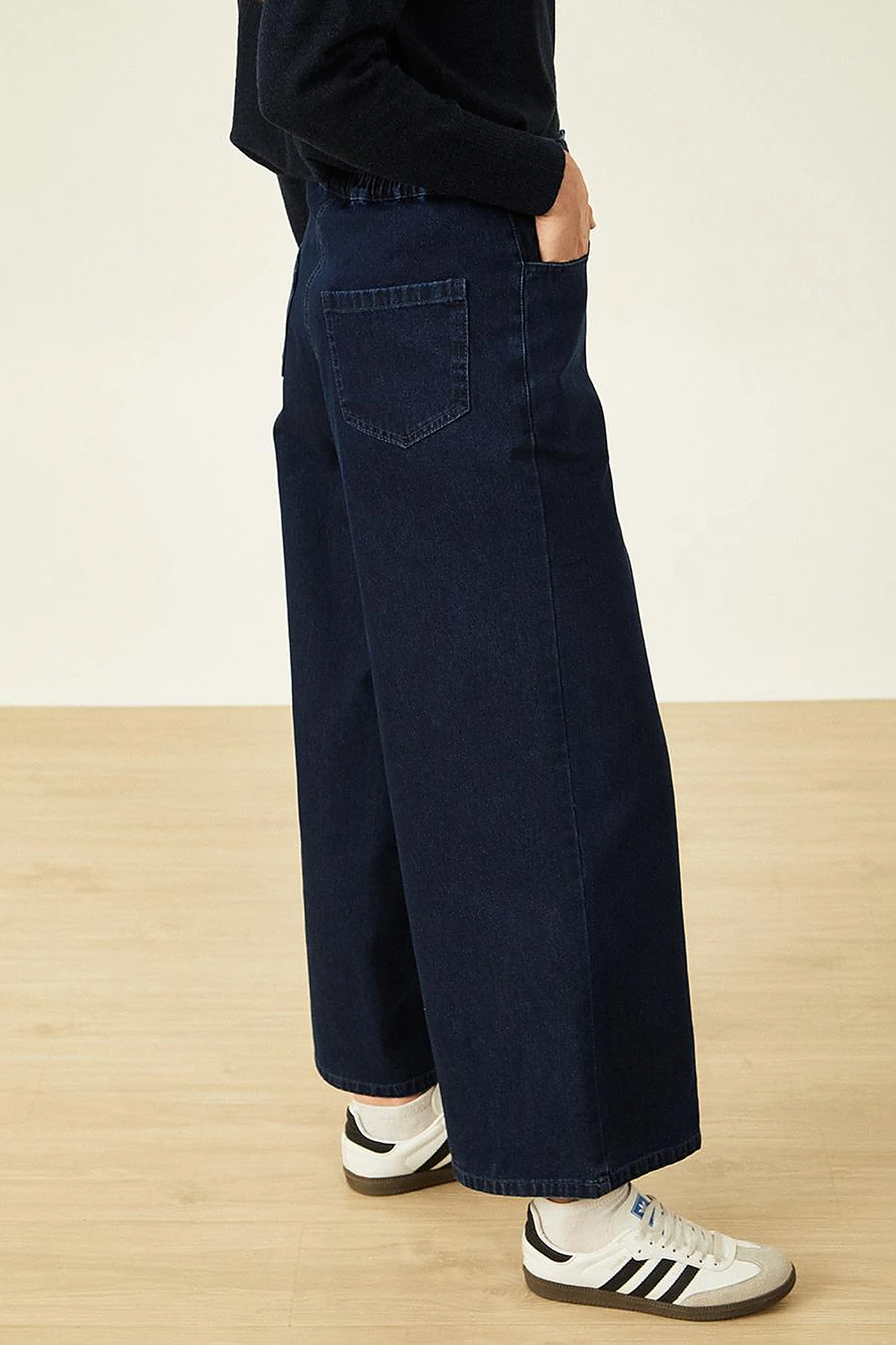 Wide Leg Denim Trousers Navy Blue