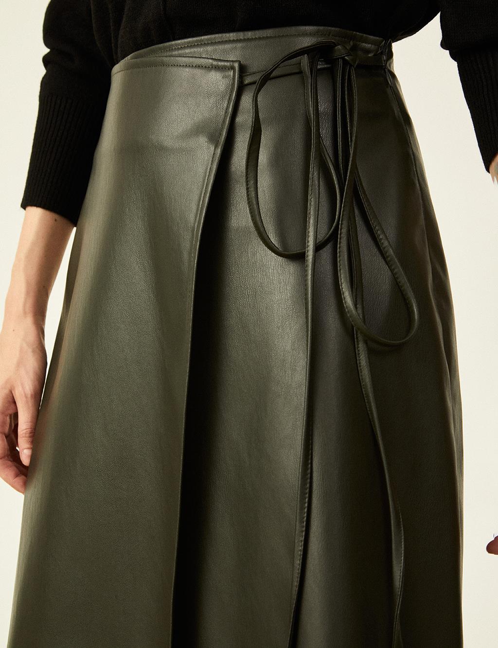 Faux Leather Wrap Skirt Smoke Green