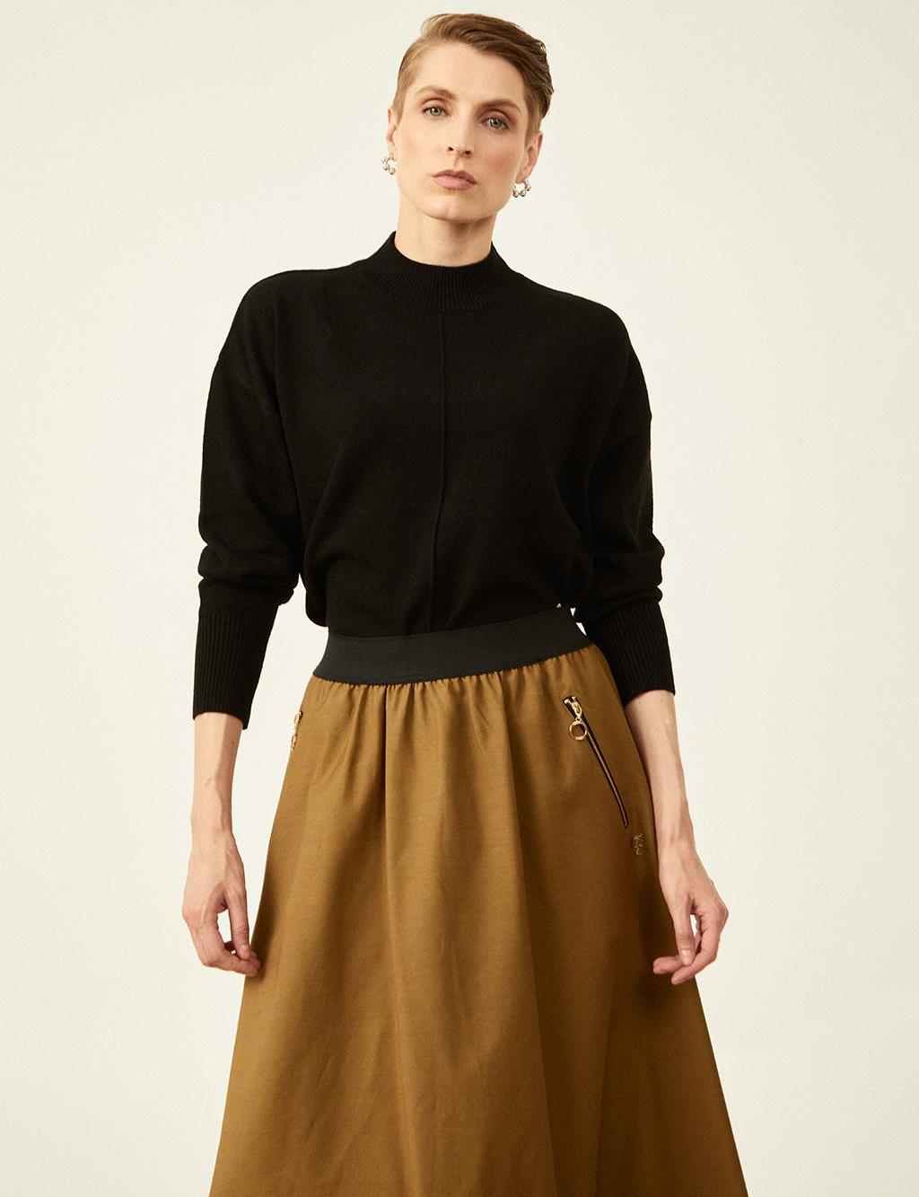 Flared Skirt with Pocket Detail Dark Oliv