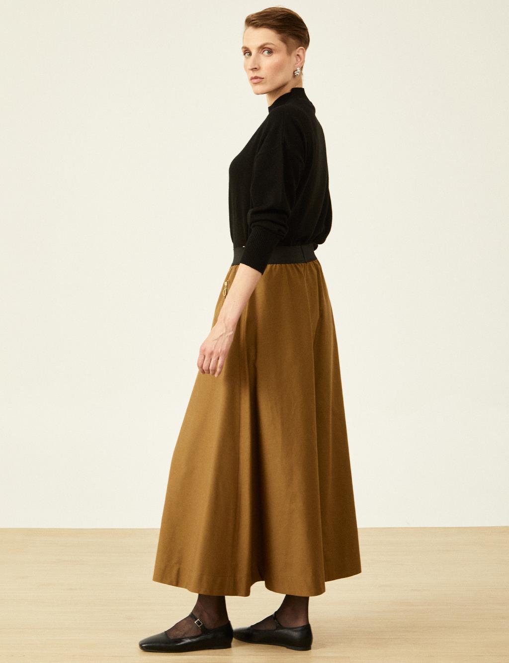 Flared Skirt with Pocket Detail Dark Oliv