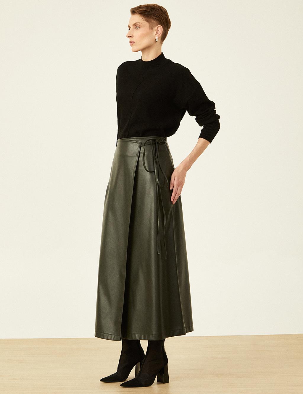 Faux Leather Wrap Skirt Smoke Green