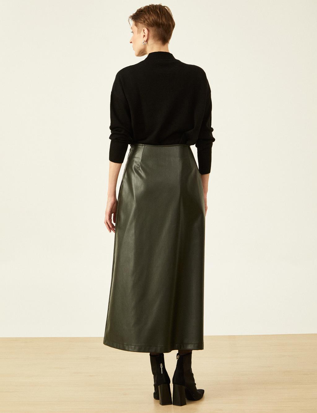 Faux Leather Wrap Skirt Smoke Green