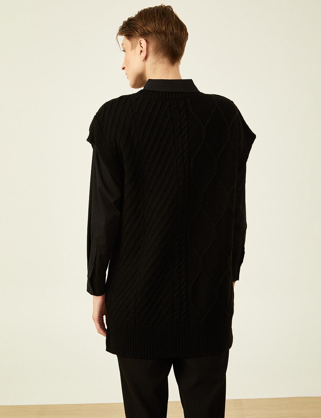 Knitted Patterned Knitted Sweater Black