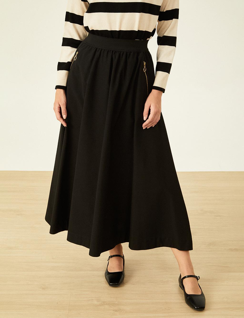 Flared Skirt with Pocket Detail Black