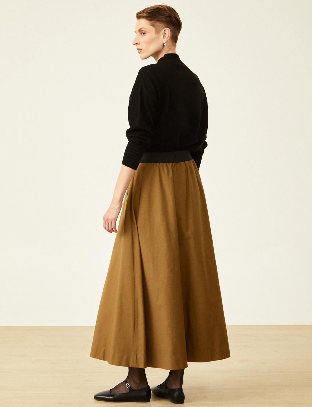 Flared Skirt with Pocket Detail Dark Oliv