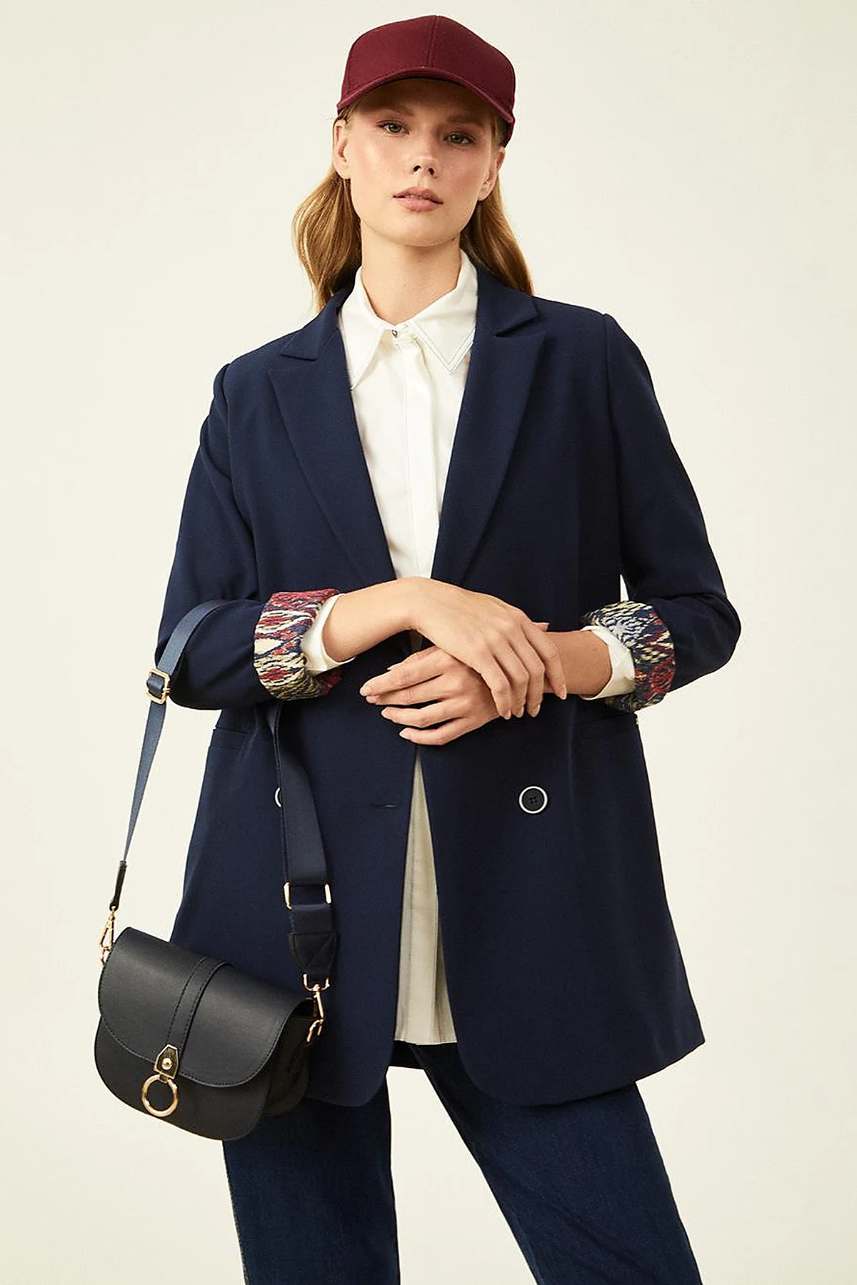 Designed Covered Faux Leather Bag Navy Blue