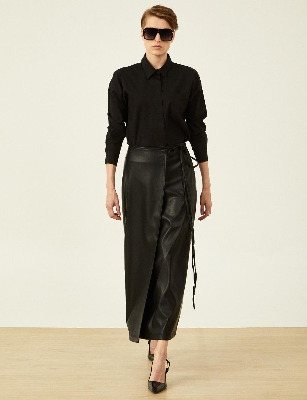 Faux Leather Wrap Skirt Black