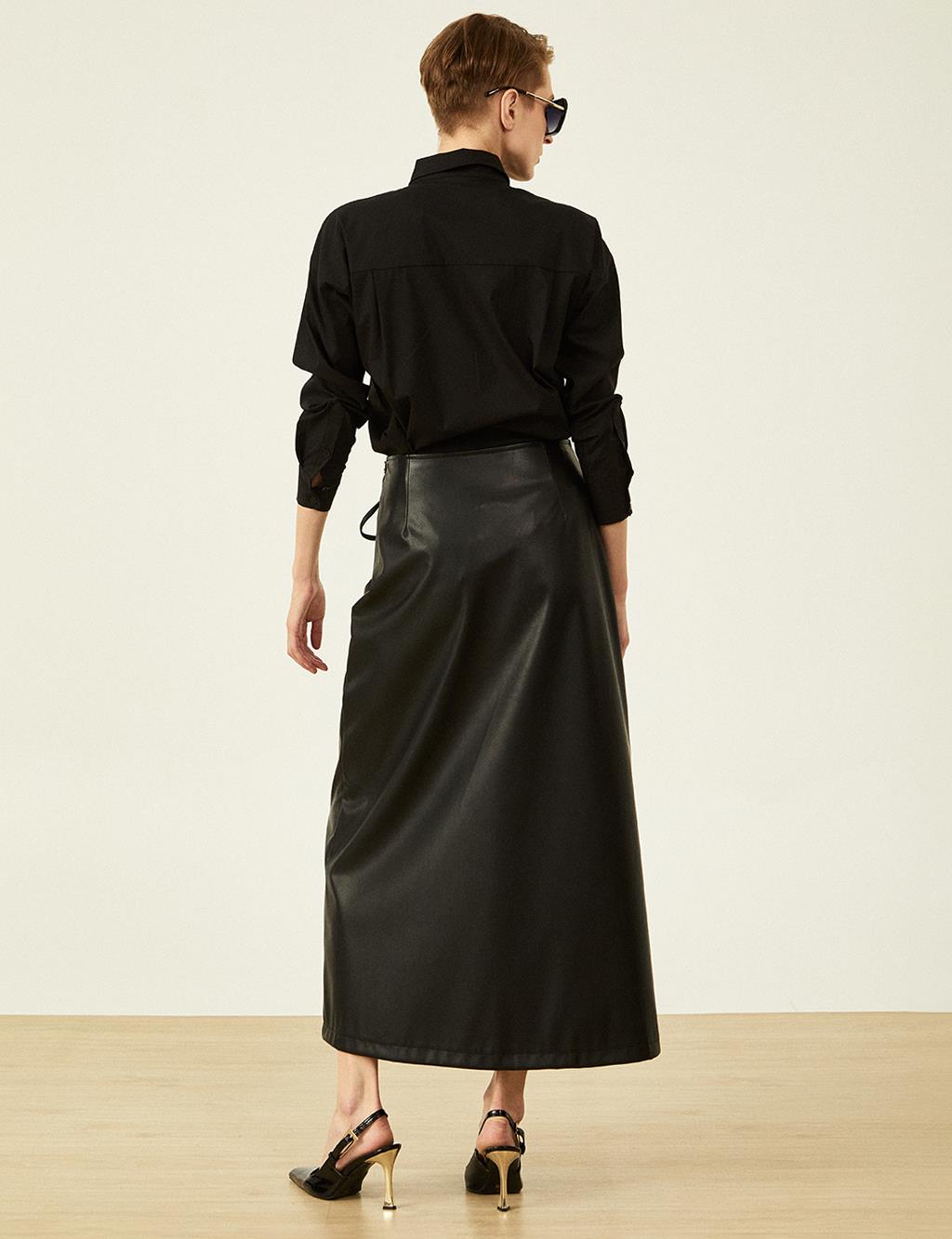 Faux Leather Wrap Skirt Black