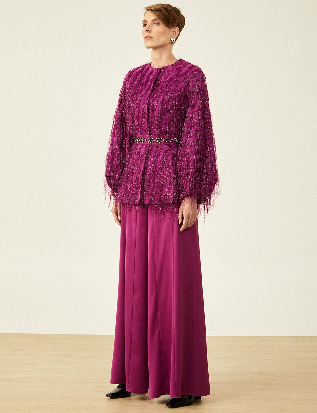 Two Piece Tassel Suit Purple