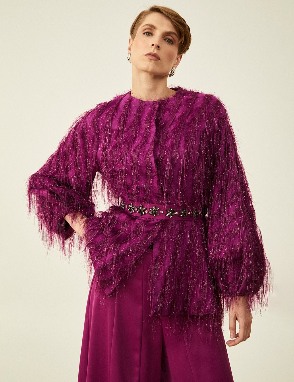 Two Piece Tassel Suit Purple