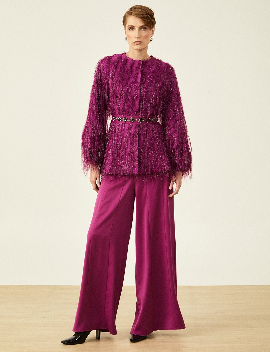 Two Piece Tassel Suit Purple